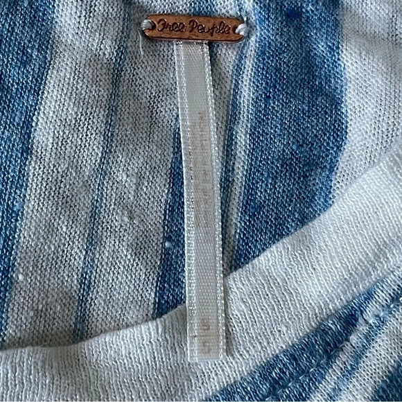 Free People linen striped muscle tank top sleeveless shirt blue 29783 - Picture 12 of 14